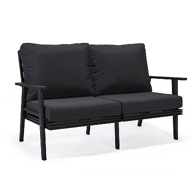 Leisuremod Walbrooke Outdoor Patio Loveseat With Black Aluminum Frame And Removable Cushions