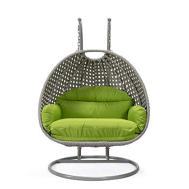 LeisureMod Mendoza Light Grey Wicker Hanging 2 person Egg Swing Chair
