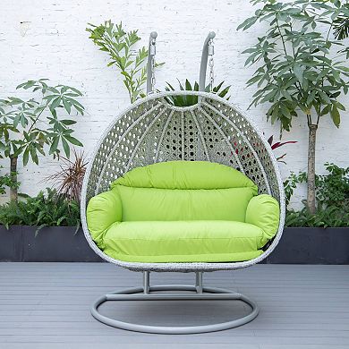 LeisureMod Mendoza Light Grey Wicker Hanging 2 person Egg Swing Chair