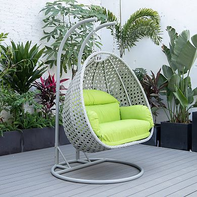LeisureMod Mendoza Light Grey Wicker Hanging 2 person Egg Swing Chair