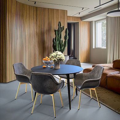 LeisureMod Markley Modern Leather Dining Arm Chair With Gold Metal Legs Set of 4