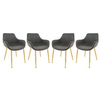 LeisureMod Markley Modern Leather Dining Arm Chair With Gold Metal Legs Set of 4