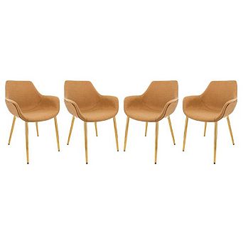 LeisureMod Markley Modern Leather Dining Arm Chair With Gold Metal Legs Set of 4