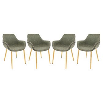 LeisureMod Markley Modern Leather Dining Arm Chair With Gold Metal Legs Set of 4