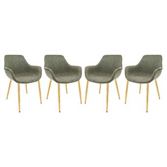 LeisureMod Markley Modern Leather Dining Arm Chair With Gold Metal Legs Set of 4