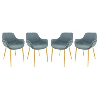 LeisureMod Markley Modern Leather Dining Arm Chair With Gold Metal Legs Set of 4