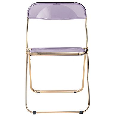LeisureMod Lawrence Acrylic Folding Chair With Gold Metal Frame, Set of 4