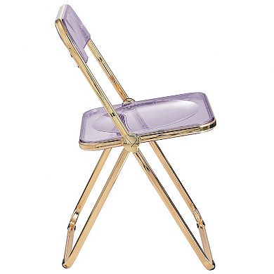 LeisureMod Lawrence Acrylic Folding Chair With Gold Metal Frame, Set of 4