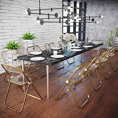 LeisureMod Lawrence Acrylic Folding Chair With Gold Metal Frame, Set of 4