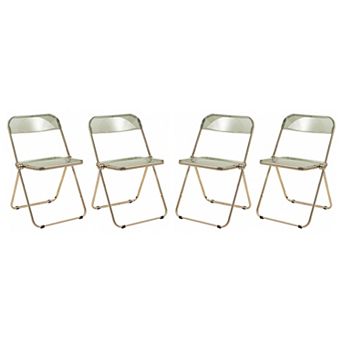 LeisureMod Lawrence Acrylic Folding Chair With Gold Metal Frame, Set of 4