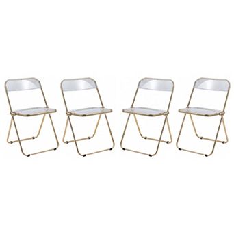 LeisureMod Lawrence Acrylic Folding Chair With Gold Metal Frame, Set of 4