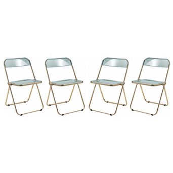 LeisureMod Lawrence Acrylic Folding Chair With Gold Metal Frame, Set of 4
