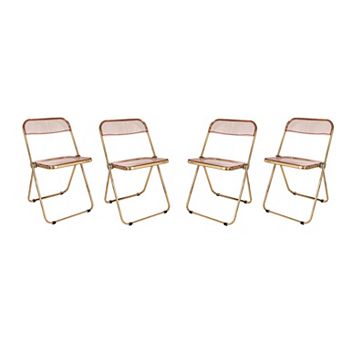 LeisureMod Lawrence Acrylic Folding Chair With Gold Metal Frame, Set of 4