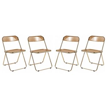 LeisureMod Lawrence Acrylic Folding Chair With Gold Metal Frame, Set of 4