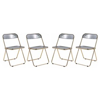 LeisureMod Lawrence Acrylic Folding Chair With Gold Metal Frame, Set of 4