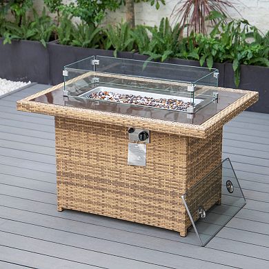 LeisureMod Mace Wicker Patio Modern Propane Fire Pit Table