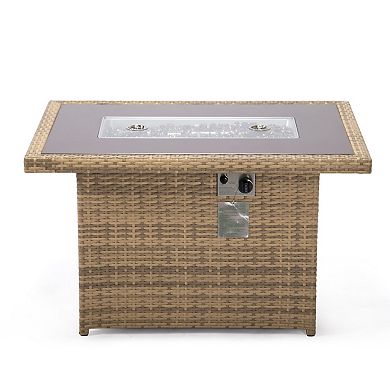 LeisureMod Mace Wicker Patio Modern Propane Fire Pit Table