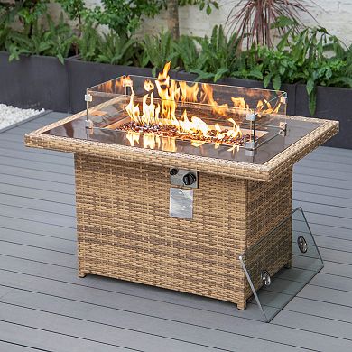 LeisureMod Mace Wicker Patio Modern Propane Fire Pit Table
