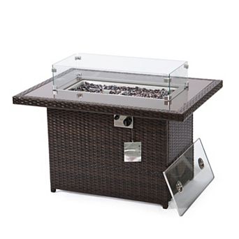 LeisureMod Mace Wicker Patio Modern Propane Fire Pit Table