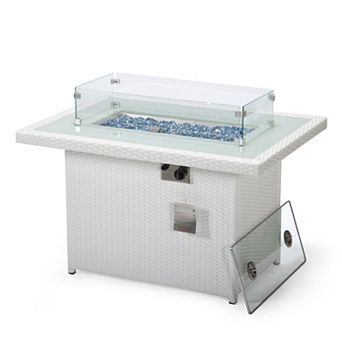 LeisureMod Mace Wicker Patio Modern Propane Fire Pit Table