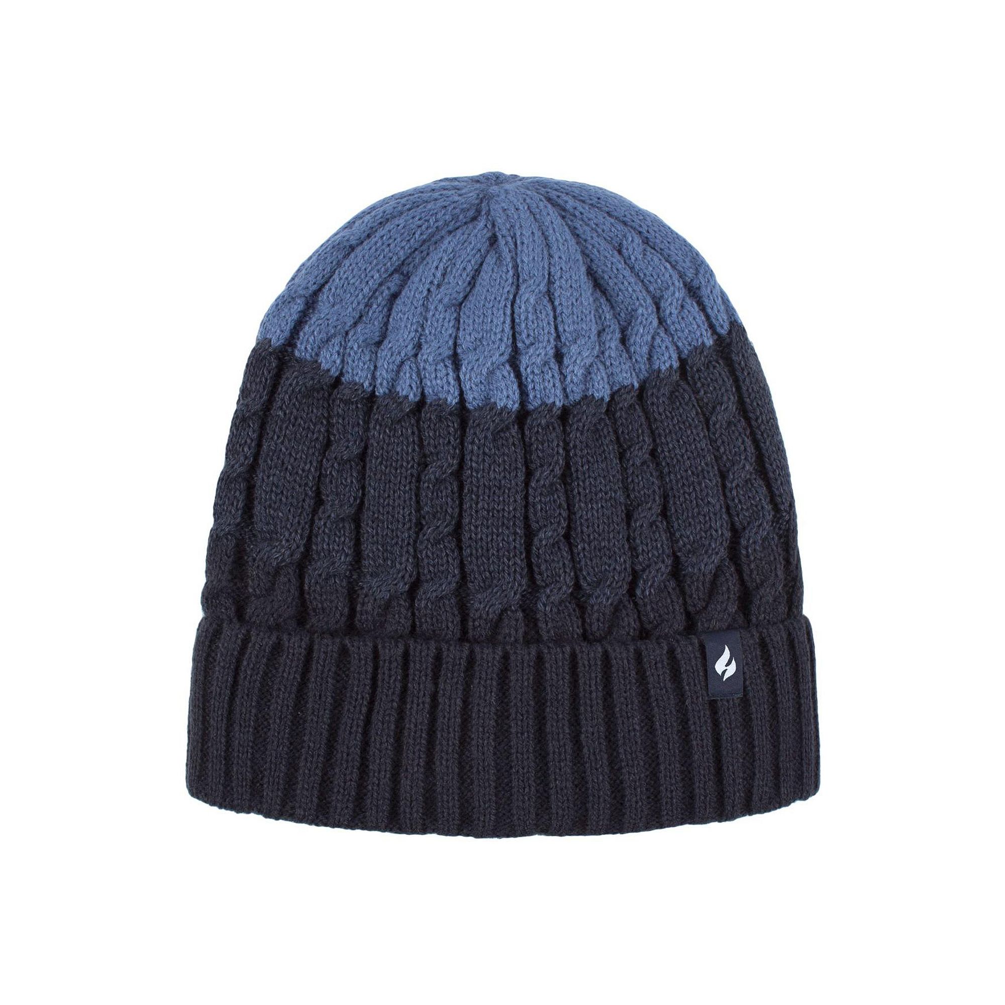 Mens Heat Holders Heatweaver Lined Cable Knit Roll Up Hat, Navy Blue