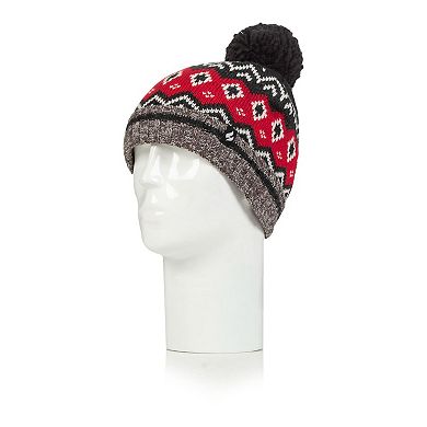 Men's Heat Holders Heatweaver Lined Pattern Hat with Pom Pom