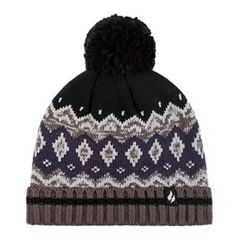 Men's Heat Holders Heatweaver Lined Pattern Hat with Pom Pom