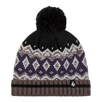 Men's Heat Holders Heatweaver Lined Pattern Hat with Pom Pom