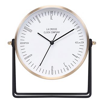 La Crosse Technology Stiles Swivel Tabletop Silent Sweeping Quartz Analog Metal Clock with Mirror