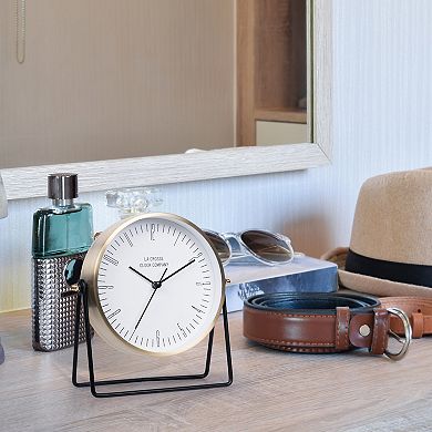 La Crosse Technology Stiles Swivel Tabletop Silent Sweeping Quartz Analog Metal Clock with Mirror