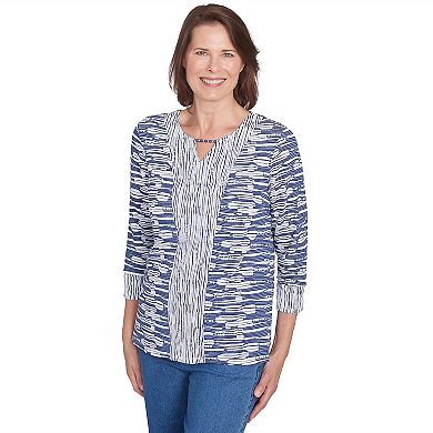 Alfred Dunner Floral Geo Patchwork Split Neck Top - Plus
