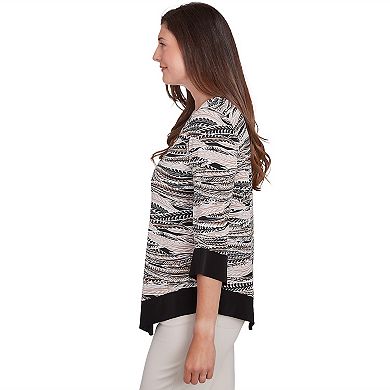 Women's Alfred Dunner Abstract Feather Solid Trim Top with Necklace