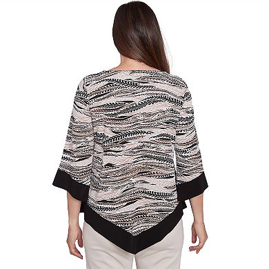 Women's Alfred Dunner Abstract Feather Solid Trim Top with Necklace