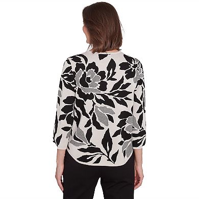 Women's Alfred Dunner Floral Jacquard Crewneck Sweater