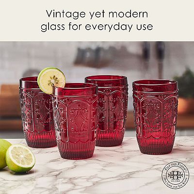 1970s era green etched pedestal drinking glasses 13 oz. Vintage Textured Sage Green Drinking Glasses (Set of 6) main image 0