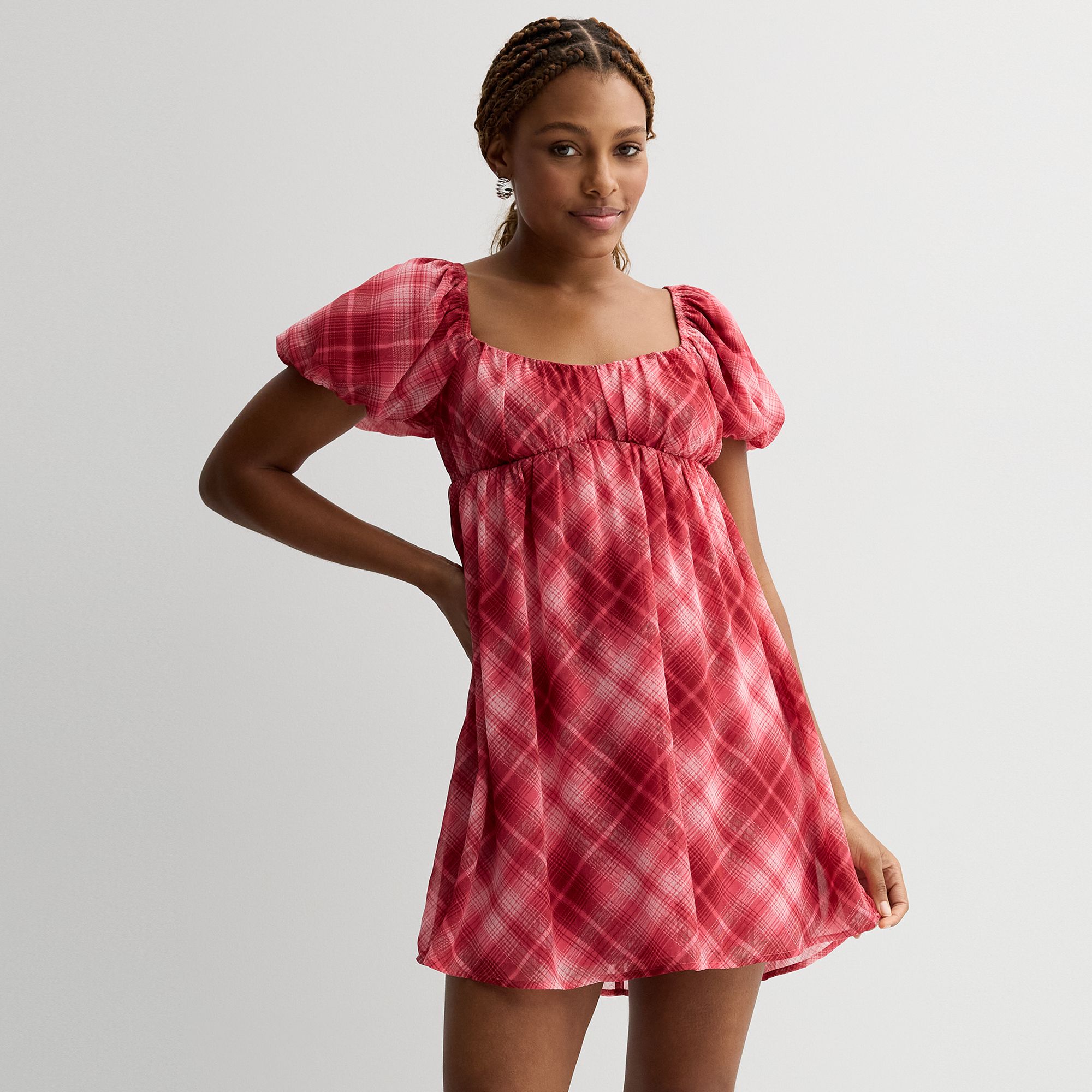 Juniors Live To Be Spoiled Plaid Babydoll Dress, Girls, Size: XS, Red Pla