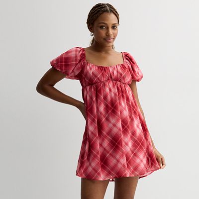 Juniors' Live To Be Spoiled Plaid Babydoll Dress