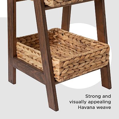 RGI Home Woven Water Hyacinth Decorative Storage Baskets with Wood Tower, Set of 3 - Natural Finish