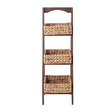RGI Home Woven Water Hyacinth Decorative Storage Baskets with Wood Tower, Set of 3 - Natural Finish