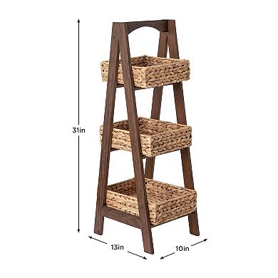 RGI Home Woven Water Hyacinth Decorative Storage Baskets with Wood Tower, Set of 3 - Natural Finish