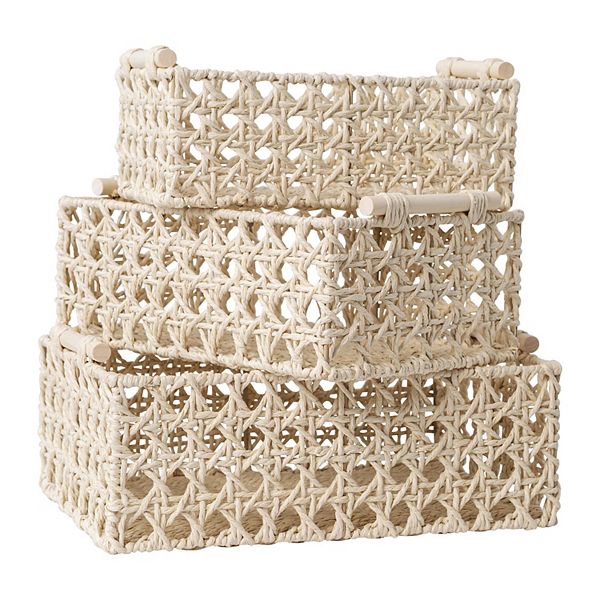RGI Home Value Set of 3 Woven Paper Cord Decorative Storage Baskets - Natural Finish - Natural