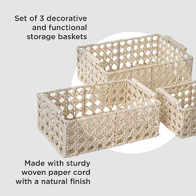 RGI Home Value Set of 3 Woven Paper Cord Decorative Storage Baskets ...