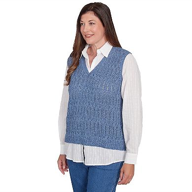 Petite Alfred Dunner Collared Vest Two in One Sweater