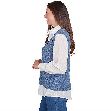 Petite Alfred Dunner Collared Vest Two in One Sweater