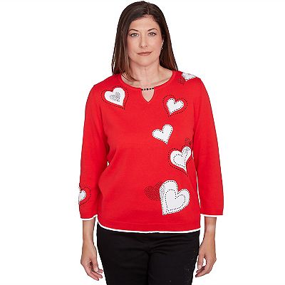 Women s Alfred Dunner Stitched Hearts Beaded Neckline Sweater