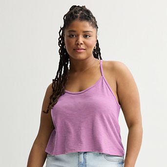 Juniors' Plus Size SO® Crochet Back Cropped Tank