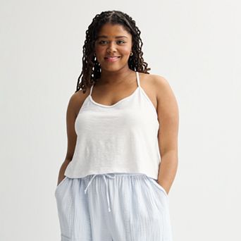 Juniors' Plus Size SO® Crochet Back Cropped Tank