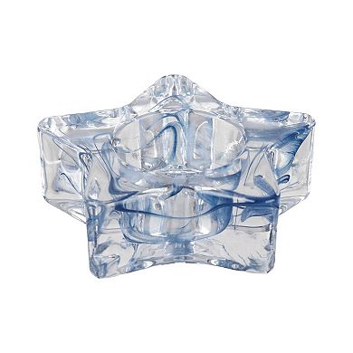 Celebrate Together Americana Glass Marbled White & Blue Star Tealight Holder