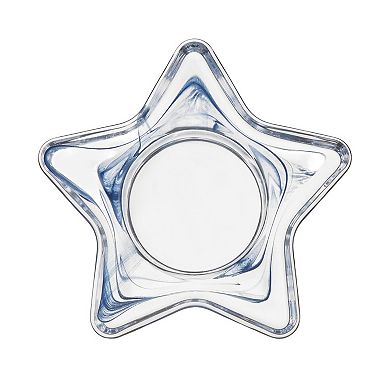 Celebrate Together Americana Glass Marbled White & Blue Star Tealight Holder