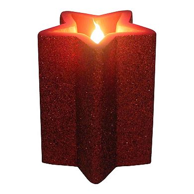 Celebrate Together Americana Red Glitter Star LED Pillar Candle